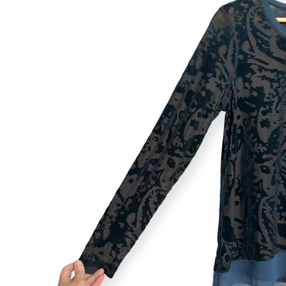 Simply Vera Vera Wang Iridescent Teal Velvet Burnout Blouse Women's Size PL - Picture 6 of 12